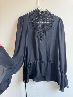 ZaraBlack Lace Yoke Long-Sleeve Top